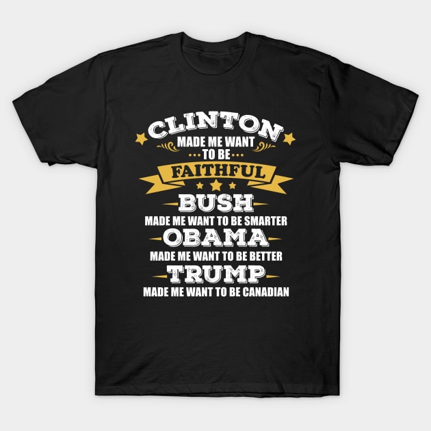 Trump Makes Me Want To Be Canadian funny anti trump T-Shirt by Moe99